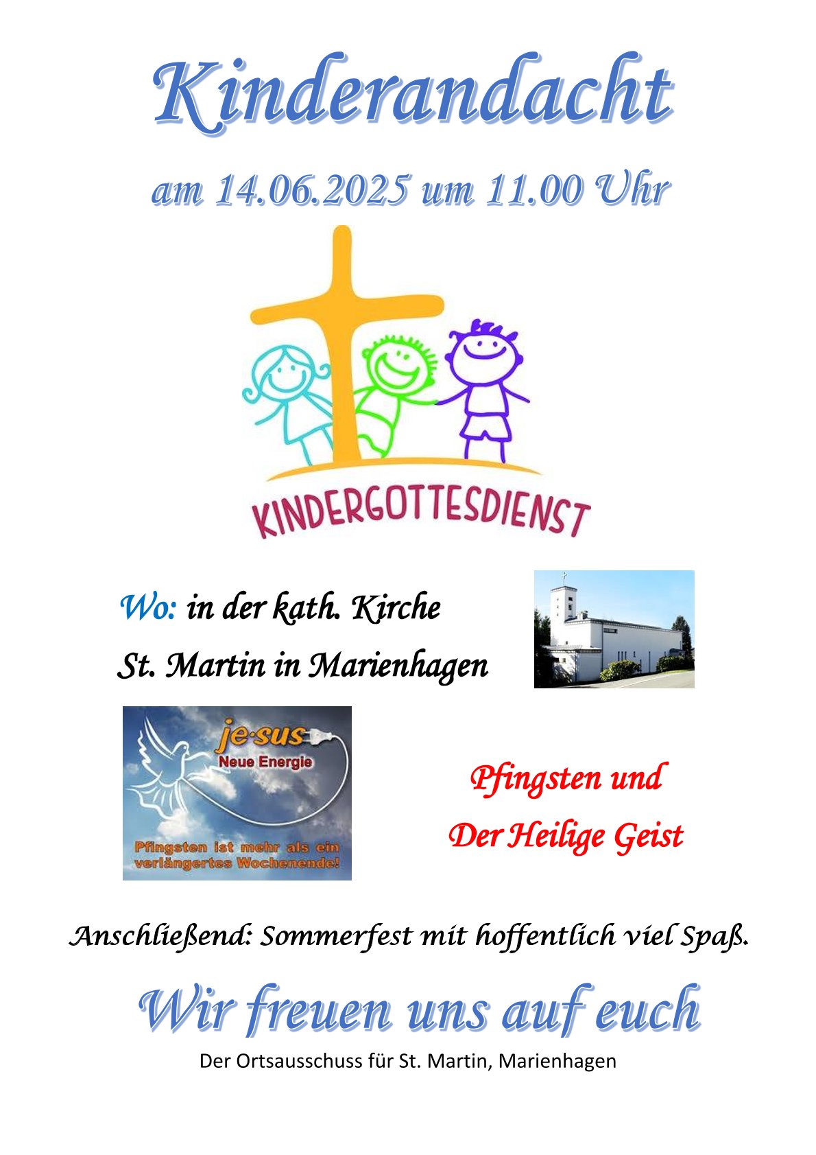 Kinderandacht in „St. Martin Marienhagen“  Herzliche Einladung
